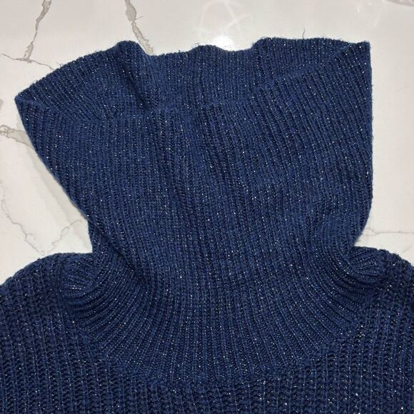 a.n.a Women’s Navy Blue Cowl Neck Turtleneck Knit Speckled Sweater Small - Picture 7 of 15